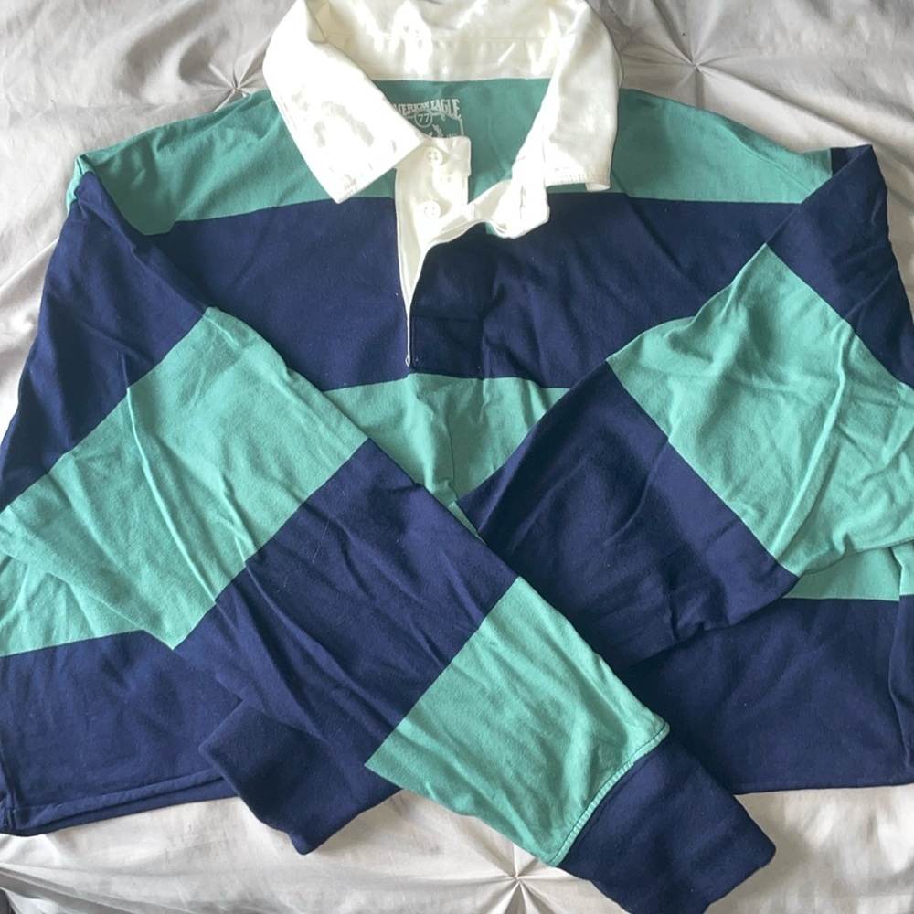 American Eagle - Striped, Collared Long Sleeve